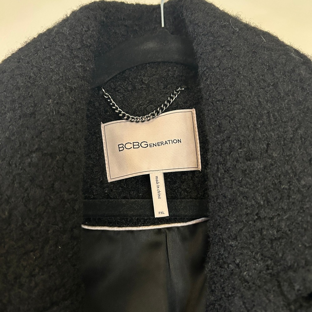 BCBGeneration Black Boucle Wool Blend Double‎ Breasted Long Coat PXL - Picture 5 of 11